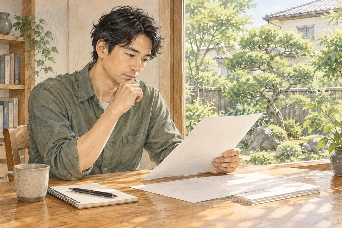 枝を切る前に書類と手順を確認する人
